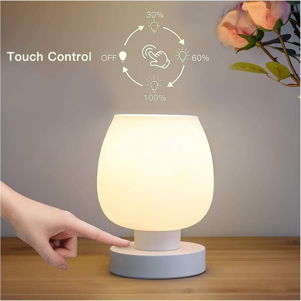 Bedside Lamp - Modern Small Lamp for Bedroom Living Room Bedside Table, Warm LED Bulb, 3-Way Dimmable