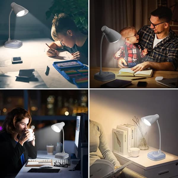 Bordlampe, USB oppladbar fleksibel hals, øyebeskyttelse, 3 lysstyrker