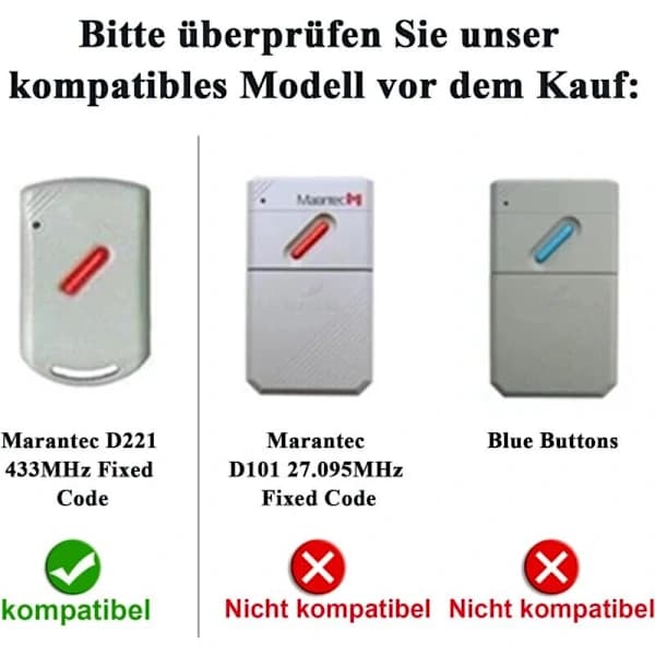[CA] Sæt med 2 Erstatningshåndsendere til Marantec Digital 212-433 211-433 221-433 - Kompatibel med Marantec d313 382 384 d302 d304 433