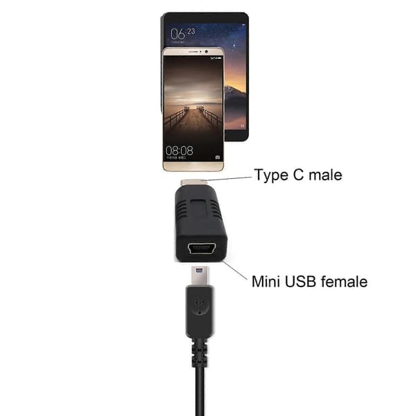 Mini USB naaras-tyyppi C urossovitin tukee latausta ja tiedonsiirtoa