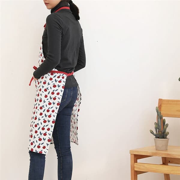 1 Adjustable Cotton Adult Apron with Pockets, Cartoon Cooking Baking Bib, Painting Cherry Pattern Apron