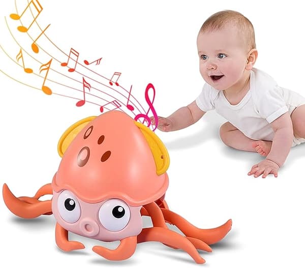 Krypende blekksprut babyleke med lys og musikk, småbarns intel