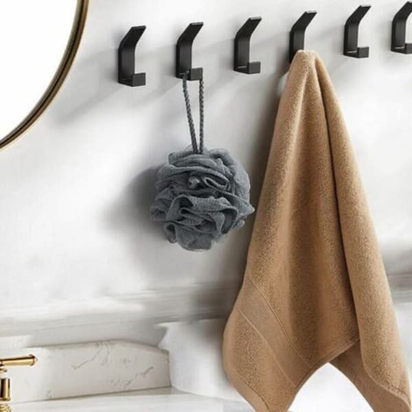 6-pack Wall Hooks, Towel Rack, Over-the-Door Hook, No Drilling, Aluminum Clothes Hooks, Self-Adhesive Wall Hanger, Black