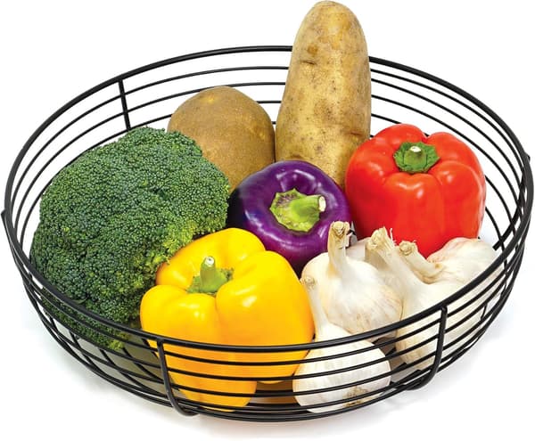 Frugtskål til bordplade, trådkurv til frugt, brød, grøntsager, snacks, sort