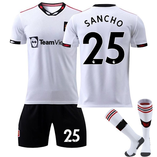 22-23 Red Devils bortaställ vit tröja nr 7 Ronaldo fotbollströja 25 Sancho 10 Rashford barnkostym med strumpor Inget nummer + strumpor No number + socks XXXL