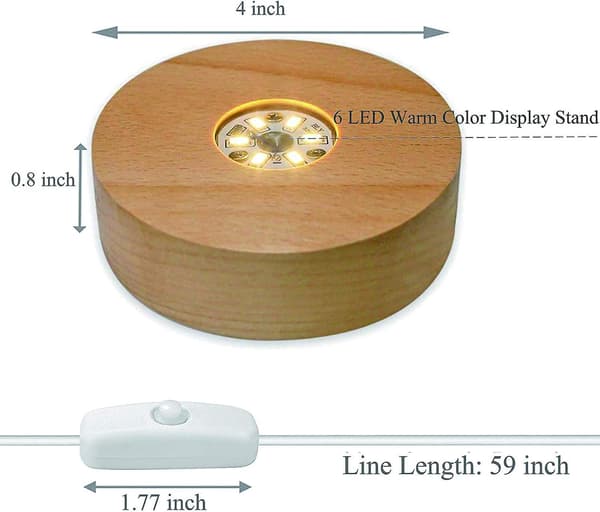 Trä LED-ljusbas, rund LED-ljusdisplay Basplatta Skrivbordsdisplay Basstativ Ornament USB-driven för kristallkula Smycken Glas Harts Konst Vas