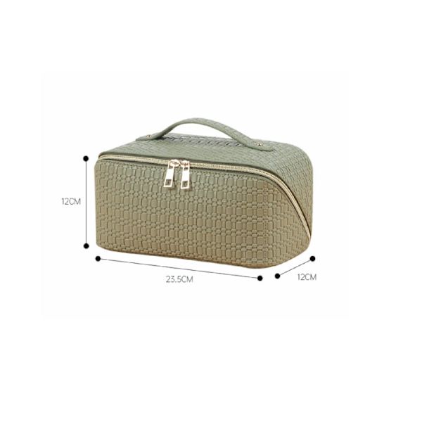 Women's PU Leather Toiletry Bag with Woven Pattern - White