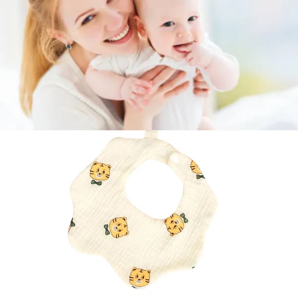 Baby Bib in Petal Shape Cotton Lovely Moisture Absorption Soft Breathable Multi-layer Baby Bib Tiger Head