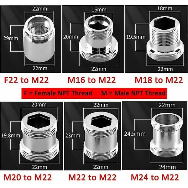 Pakke Bronzekranadapter 22mm Han til Han Kranluftertilslutning - M24 til M22