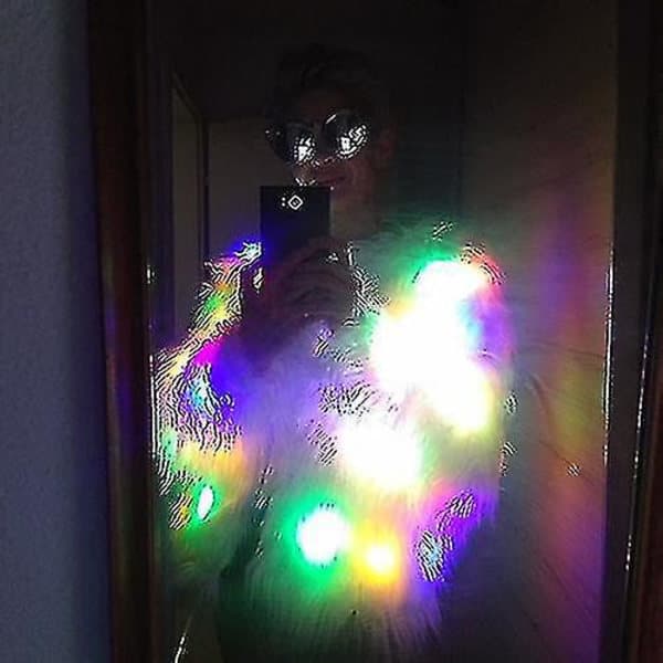 LED-pälsjacka för damer, regnbågsglittrande lysande jacka, vit lurvig karnevalskostym L