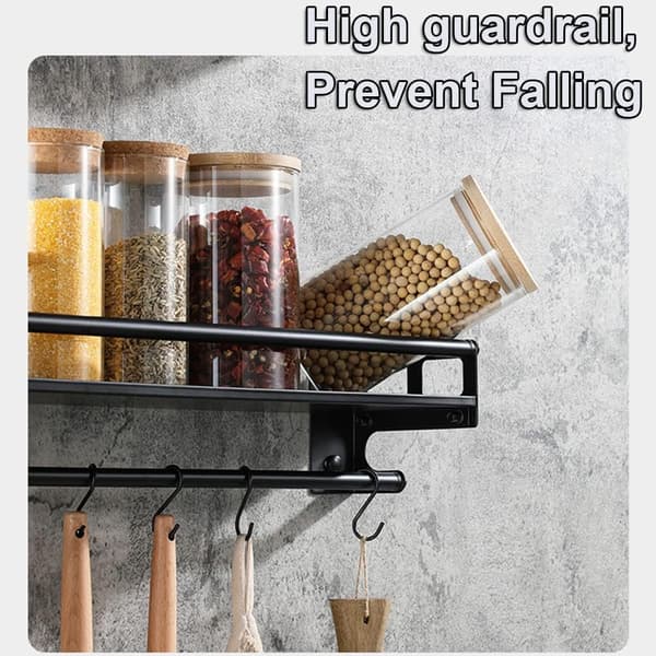 Kitchen Utensil Rack with 6 Hooks, Self-Adhesive/Drilling 2 Ways to Install Kitchen Utensil Storage Rack, 40cm Wall Mounted Kitchen Utensil Organizer