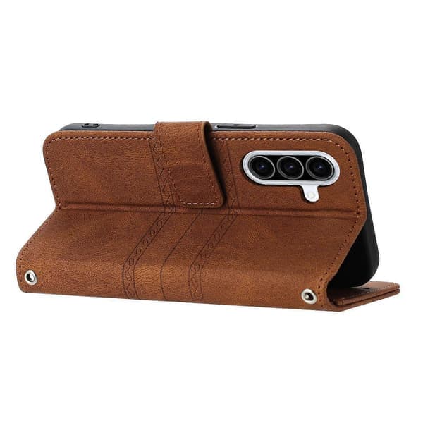 Skin-Touch Läderplånboksfodral med tryck för Samsung Galaxy A17 5G A26 5G med handledsrem Brun