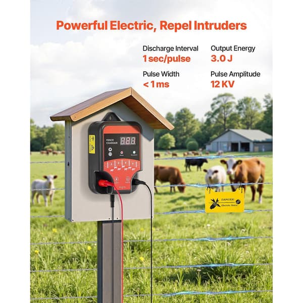 Elektrisk gjerdeapparat, 10kV 3J, AC DC Elektrisk gjerdeapparat med LED-indikator, 3 KM Rekkevidde, Kraftig Plug-in Gjerdelader