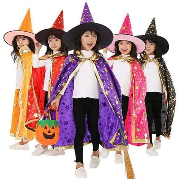 Wizard Cape with Hat, Halloween Costumes for Kids, Witch Cape for Blue
