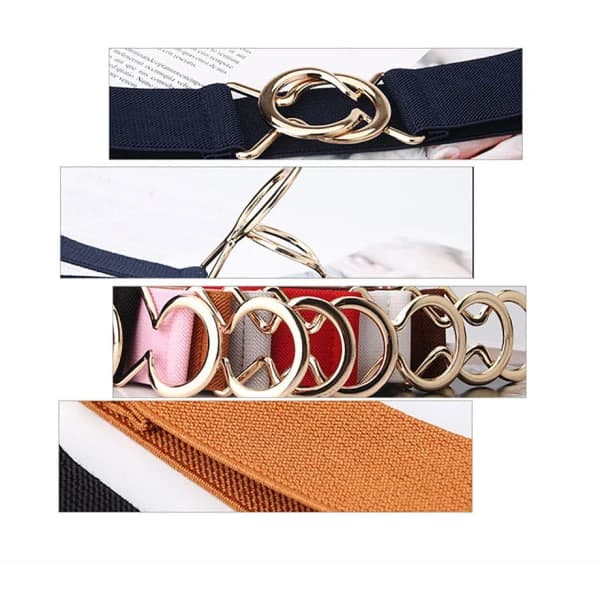Women's Wide Belt with Metal Buckle (Various Colors) (1 pc) (Polyester Silk with Latex Silk)
