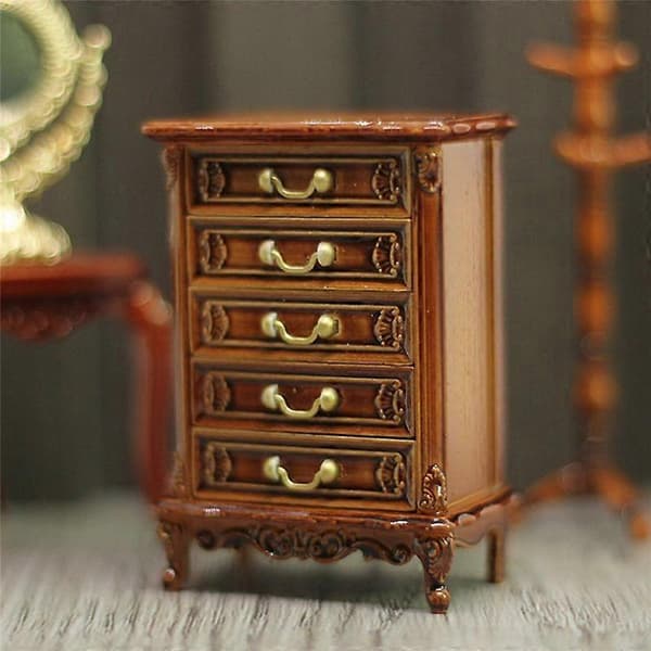 Miniature Kommode Soveværelse Natbord Opbevaringsskuffe Skabsmodel Scenedekoration