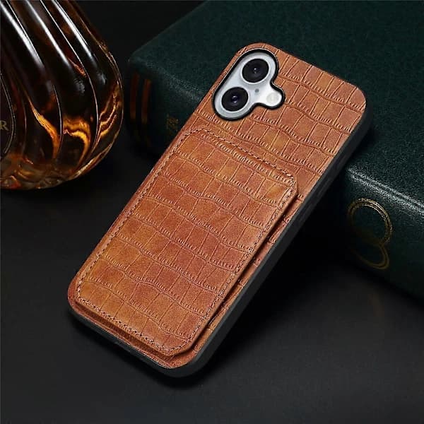 Kompatibelt etui til iPhone 17 med kortholder Læder + PC + TPU Krokodille-tekstureret bagside Brun