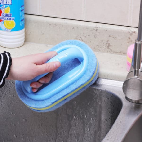 Kitchen Cleaning Bathroom Toilet Glass Wall Cleaning Bath Brush Plastic Handle Sponge (Blue)
