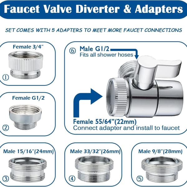 Vandhanediverter M22 til F1/2+F3/4+M24+M26+M28 Adapter - Sølv 146