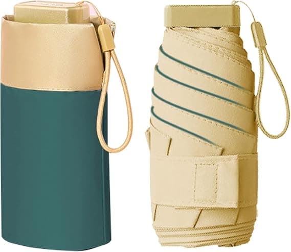 Vikbart Reseparaply (mörkgrön), 19 tum 6-bent mini paraply kompakt bärbart vindtätt paraply, med förvaringsväska mini reseparaply vikbart