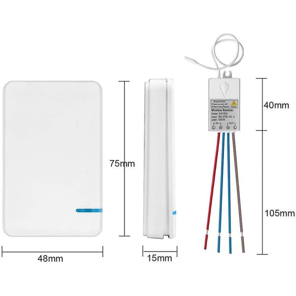 Mini Wireless Switch with Mini Receiver - Wireless Switch - Outdoor - 400m - 40m - 433MHz RF Remote Control - IP54 LED Lamp - Steam Protection