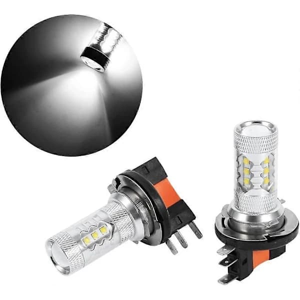 Sunrain 2 stk. 80W H15 LED-pærer Hvide Billygter LED Kørelys Erstatning