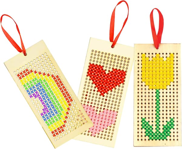 Träkorsstygnsbokmärkeskit, 5-pack broderistarterkit