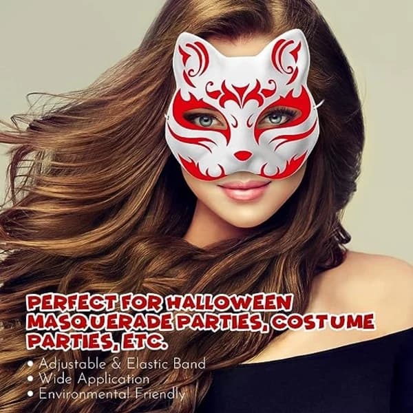10 hvide katteansigtsmasker til gør-det-selv, Halloween og Cosplay