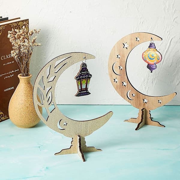 2 stk. Ramadan Eid Mubarak Ornament Tre Måne Stjerne Lys Borddekorasjon Ramadan Hengende Anheng