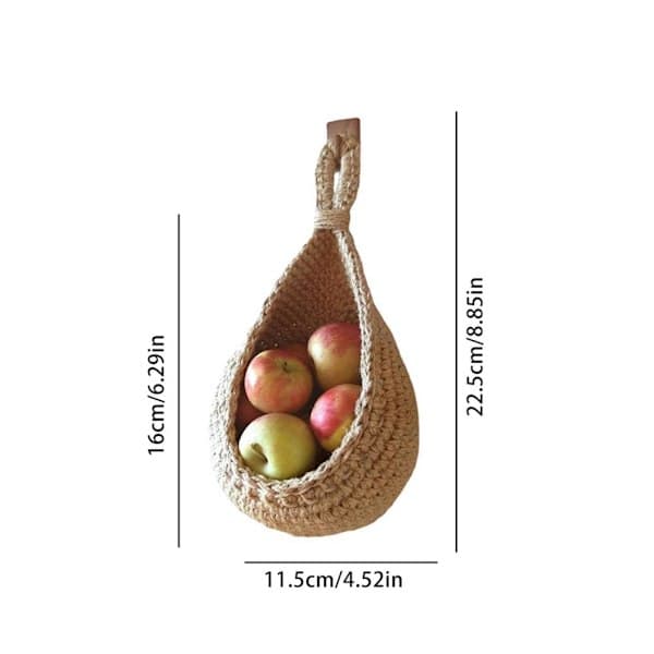 Wall Mounted Basket for Vegetables and Fruits, Rustic Style, Bohemian, Hand-Woven, for Kitchen Storage