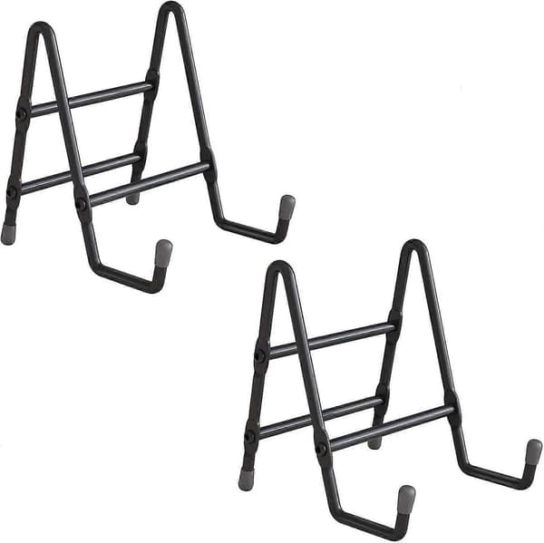 2-pak 4-tommer tallerkenstativ til udstilling - Sort metalrammeholder til dekorative genstande