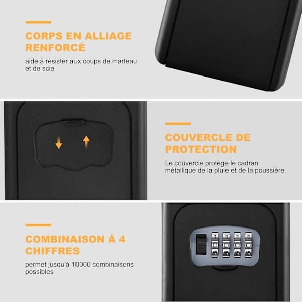 Wall Mounted Key Lock Box with 4-Digit Combination, Weatherproof Large Capacity for Home, Garage, Airbnb, Black