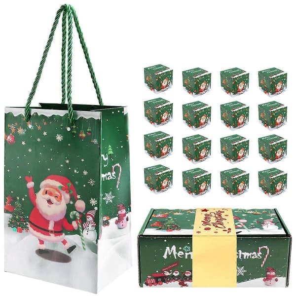 Julegris sett gaveeske for kontantgave (grønn 16 stk)