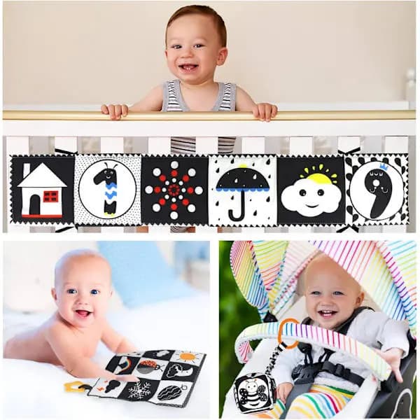 Baby Activity Toy Set High Contrast Black and White Cloth Book Sensory Rattle Teether for Newborns 0-6 Months
