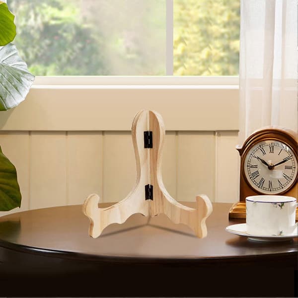 Wooden Display Stand Foldable Handmade Solid Wood Plate Photo Art Holder for Home Kitchen Cafe Ebony Large Ebony L Ebony L