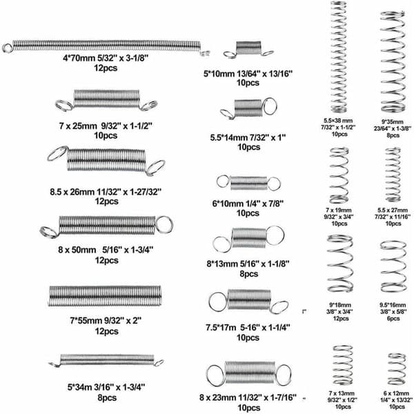 200 Springs Assortment Extension Springs Various Small Extension and Compression Springs with Storage Box