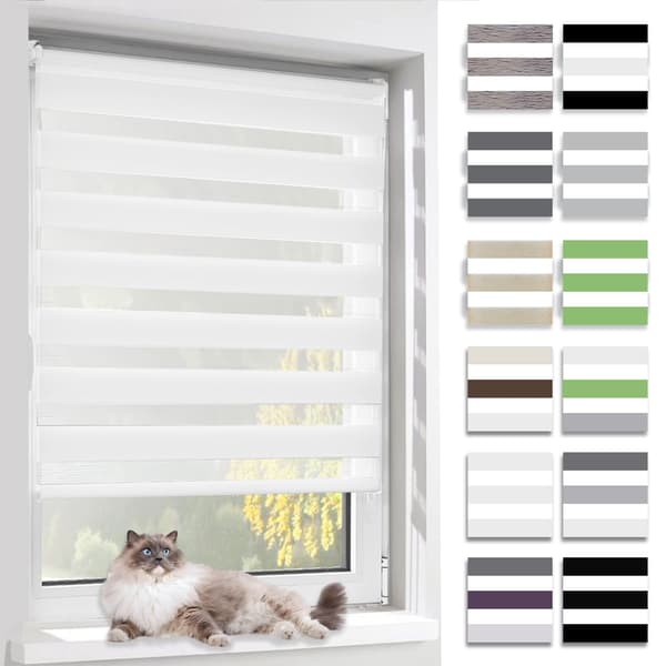 Day and Night Roller Blind, Double Fabric, Blind Without Drilling, Translucent Blackout and Privacy Protection, for Windows and Doors, White, 70 x 150 cm