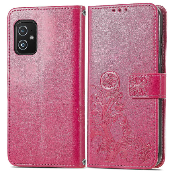 For Asus Zenfone 8 ZS590KS Four-leaf Clover Lock Embossed Buckle Mobile Phone Protective Leather Case with Lanyard & Card Slot & Wallet & Stand Function