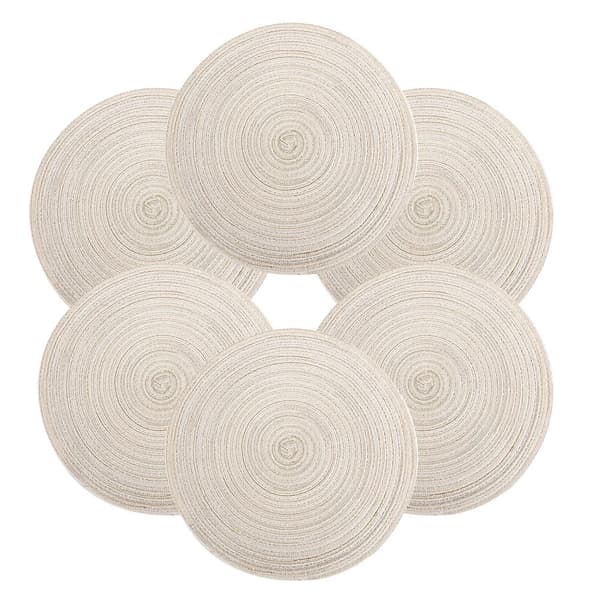 Pyöreät punotut tabletit, pyöreät tabletit, 6 kpl, puuvillatabletit, pestävät, lämmönkestävät, 36 x 36 cm (beige)