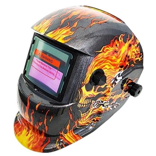 Automatic Darkening Welding Helmet Flaming Skull Pattern Solar Powered Adjustable Shade 6-13 with Sensors