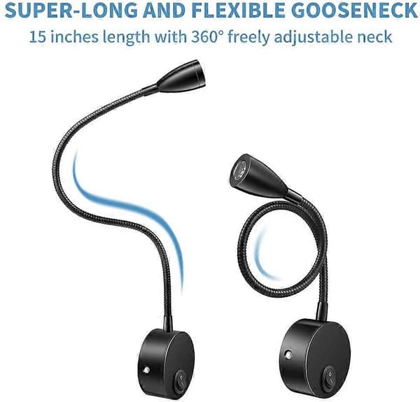 LED Wall Lamp Reading Lamp, 360 Degree Rotation, Bedside Lamp, Flexible Gooseneck Lamp, Warm White Bedside Lamp, Wall Mount, with Switch, Gooseneck Lamp