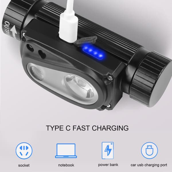 USB Oppladbar LED Hodelykt, Induksjonslykt for Utendørs Camping, Løping, Sykling, Fiske, DUBUNS