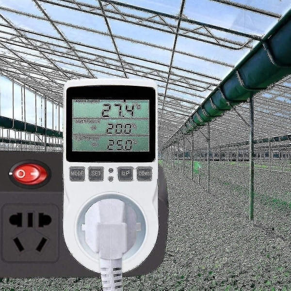 Digital varme- og køletermostatstik med LCD-display, 230V til terrarium [JUN]