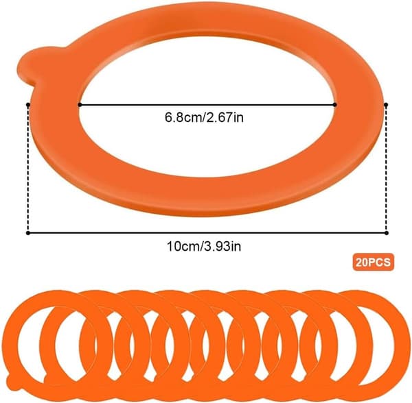 Silikonringe til konservering, 20-pak, 70x95 mm, farveløse genanvendelige gummipakninger, orange