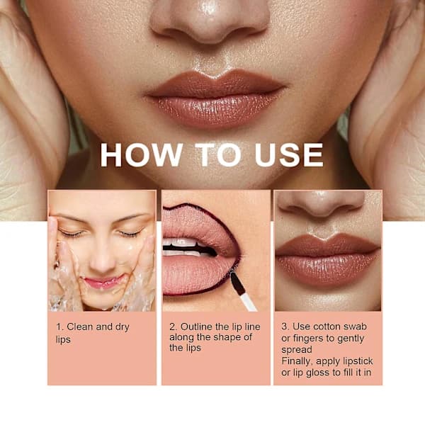3 stk. Leppekontur Peel Off Leppetatovering Leppefarge Langvarig Holdbar Makeup Nærende