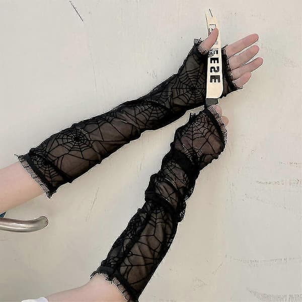 Elbow Length Mesh Lace Long Gloves Transparent Spider Web Gloves Halloween Gloves -Sew
