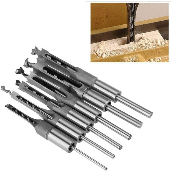 6 Pieces Square Hole Drill Bit Set, Woodworking Square Hole Drill Bit Sets, Mortise Chisel & Bit Set Square Hole Saw Drill, 6 Sizes