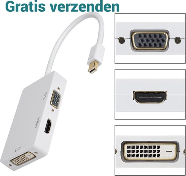 3-i-1 superhurtig Mini DisplayPort til VGA, HDMI, DVI-adapter – til Apple Mac og Macbook