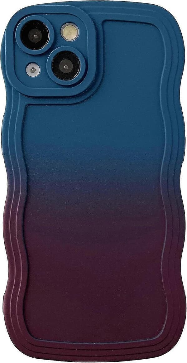 Gradient Solid Farve Krøllet Bølgemønster Blødt Kompatibelt med iPhone Cover (Marineblå, iPhone 14)