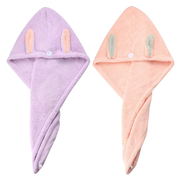 2-pack hårturban, mikrofiberhårhanddukar, rosa och lila